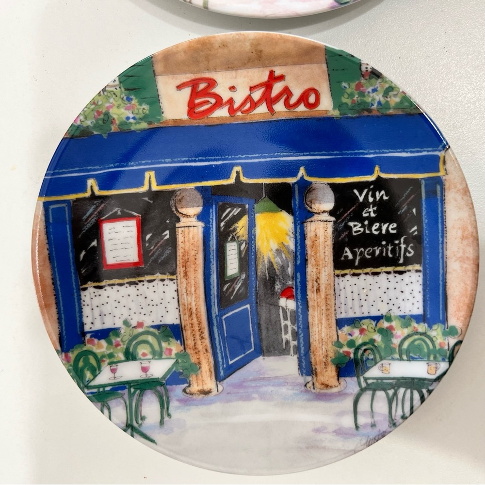 Santa Barbara Ceramic Design Cafe Le Jardin Canape Plates Set of 4 French Theme - Picture 3 of 12